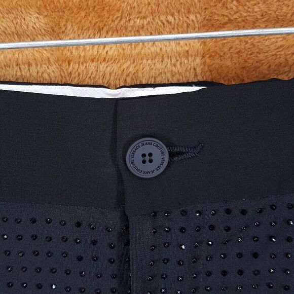 VERSACE COUTURE Pants Mens Medium Black Crystal Formal Dress Luxury Logo - Picture 3 of 11